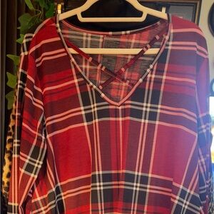 Women's Red Plaid Button Down Shirt